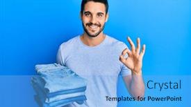  Presentation with stack - PPT layouts consisting of young-hispanic-man-holding-stack background and a light blue colored foreground