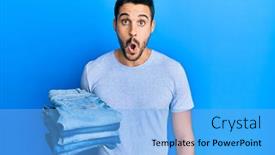 Presentation with manilla folder open papers - PPT theme enhanced with young-hispanic-man-holding-stack background and a light blue colored foreground