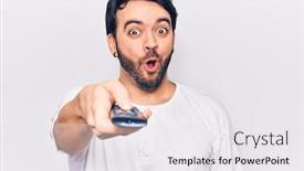  Presentation with television - Presentation consisting of young-hispanic-man-holding-television background and a white colored foreground