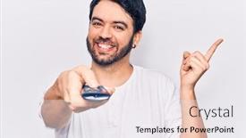  Presentation with remote - Slide set featuring young-hispanic-man-holding-television background and a white colored foreground