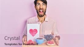  Presentation with anger - PPT theme featuring young-hispanic-man-holding-tray background and a  colored foreground