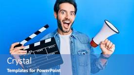  Presentation with clapboard - Amazing theme having young-hispanic-man-holding-video backdrop and a teal colored foreground