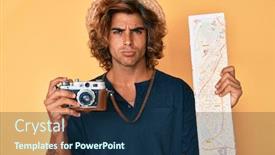  Presentation with city map - Cool new presentation design with young-hispanic-man-holding-vintage backdrop and a navy blue colored foreground