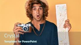  Presentation with map vintage - Presentation design having young-hispanic-man-holding-vintage background and a navy blue colored foreground