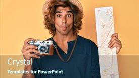  Presentation with city map - Presentation theme consisting of young-hispanic-man-holding-vintage background and a navy blue colored foreground