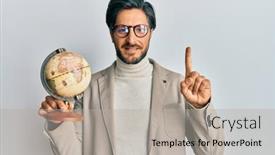 Presentation with vintage - Theme having young-hispanic-man-holding-vintage background and a light gray colored foreground