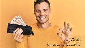  Presentation with united kingdom - PPT layouts consisting of young-hispanic-man-holding-wallet background and a yellow colored foreground