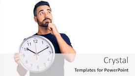  Presentation with clock face - Presentation theme featuring young-hispanic-man-holding background and a white colored foreground