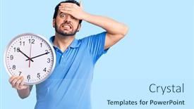 Presentation with clock face - Beautiful slide set featuring young-hispanic-man-holding backdrop and a light blue colored foreground