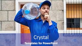  Presentation with water gallon - Slide deck consisting of young-hispanic-man-holding background and a cobalt blue colored foreground