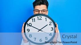  Presentation with clock face - Slide deck enhanced with young-hispanic-man-holding background and a  colored foreground