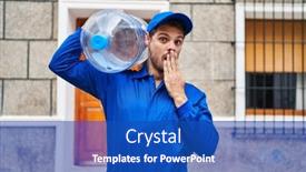  Presentation with water gallon - Theme featuring young-hispanic-man-holding background and a cobalt blue colored foreground