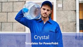  Presentation with water gallon - Presentation design featuring young-hispanic-man-holding background and a cobalt blue colored foreground