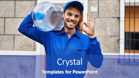  Presentation with water gallon - PPT layouts featuring young-hispanic-man-holding background and a cobalt blue colored foreground