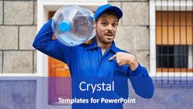  Presentation with water gallon - PPT layouts featuring young-hispanic-man-holding background and a ocean colored foreground