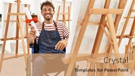  Presentation with art - PPT theme enhanced with young-hispanic-man-holing-art background and a  colored foreground