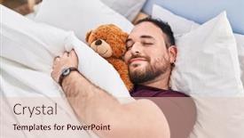  Presentation with teddy bear - Presentation theme having young-hispanic-man-hugging-teddy background and a lemonade colored foreground