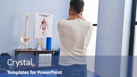  Presentation with rehab clinic - PPT layouts featuring young-hispanic-man-injured-physiotherapy background and a ocean colored foreground