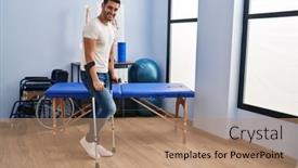  Presentation with rehab clinic - Presentation design featuring young-hispanic-man-injured-physiotherapy background and a coral colored foreground