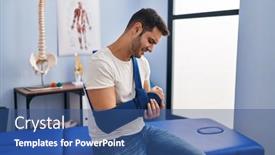  Presentation with rehab - Presentation theme enhanced with young-hispanic-man-injured-physiotherapy background and a ocean colored foreground