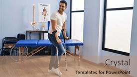  Presentation with rehab clinic - PPT theme featuring young-hispanic-man-injured-physiotherapy background and a  colored foreground