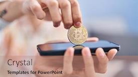  Presentation with bitcoin - Theme featuring young-hispanic-man-inserting-bitcoin background and a coral colored foreground