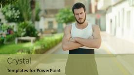  Presentation with karate - Slide set enhanced with young-hispanic-man-karate-fighter background and a mint green colored foreground