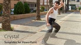  Presentation with karate - PPT layouts with young-hispanic-man-karate-fighter background and a mint green colored foreground