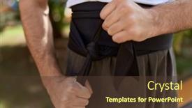  Presentation with karate - Presentation theme enhanced with young-hispanic-man-karate-fighter background and a tawny brown colored foreground