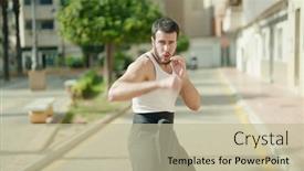  Presentation with karate - Slides consisting of young-hispanic-man-karate-fighter background and a mint green colored foreground