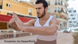  Presentation with karate - Presentation theme consisting of young-hispanic-man-karate-fighter background and a coral colored foreground