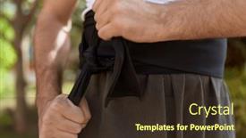  Presentation with karate - Slide deck featuring young-hispanic-man-karate-fighter background and a tawny brown colored foreground