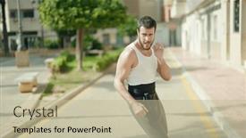  Presentation with karate - PPT theme with young-hispanic-man-karate-fighter background and a mint green colored foreground