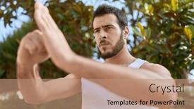 Presentation with karate - Theme enhanced with young-hispanic-man-karate-fighter background and a coral colored foreground