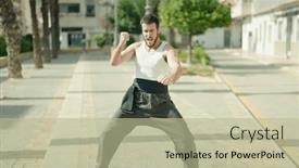  Presentation with karate - Presentation theme with young-hispanic-man-karate-fighter background and a mint green colored foreground