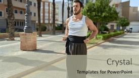  Presentation with karate - Presentation theme consisting of young-hispanic-man-karate-fighter background and a light gray colored foreground