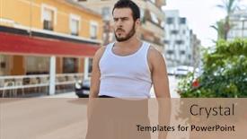  Presentation with karate - PPT theme having young-hispanic-man-karate-fighter background and a coral colored foreground