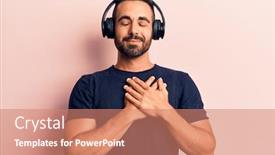  Presentation with music headphones - Presentation featuring young-hispanic-man-listening background and a coral colored foreground