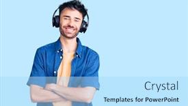  Presentation with person listening - Colorful PPT theme enhanced with young-hispanic-man-listening backdrop and a light blue colored foreground