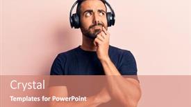  Presentation with music headphones - Beautiful theme featuring young-hispanic-man-listening backdrop and a coral colored foreground