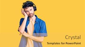 Presentation with music headphones - Theme enhanced with young-hispanic-man-listening background and a yellow colored foreground
