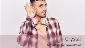  Presentation with music man in suit - Amazing presentation theme having young-hispanic-man-listening backdrop and a coral colored foreground