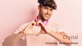  Presentation with love music - PPT theme enhanced with young-hispanic-man-listening background and a lemonade colored foreground