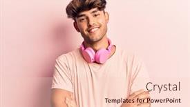  Presentation with person listening - Slide deck featuring young-hispanic-man-listening background and a lemonade colored foreground