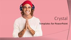  Presentation with music headphones - Presentation enhanced with young-hispanic-man-listening background and a coral colored foreground