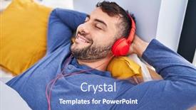  Presentation with listening - Slide set having young-hispanic-man-listening background and a  colored foreground