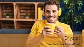  Presentation with coffee music - Slide set featuring young-hispanic-man-listening background and a gold colored foreground