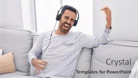  Presentation with guitar - Slide deck enhanced with young-hispanic-man-listening background and a light gray colored foreground
