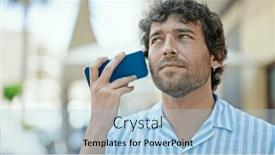  Presentation with hearing gods voice - PPT theme featuring young-hispanic-man-listening background and a  colored foreground