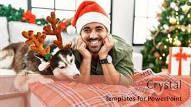  Presentation with dog christmas - Slide deck with young-hispanic-man-lying background and a coral colored foreground